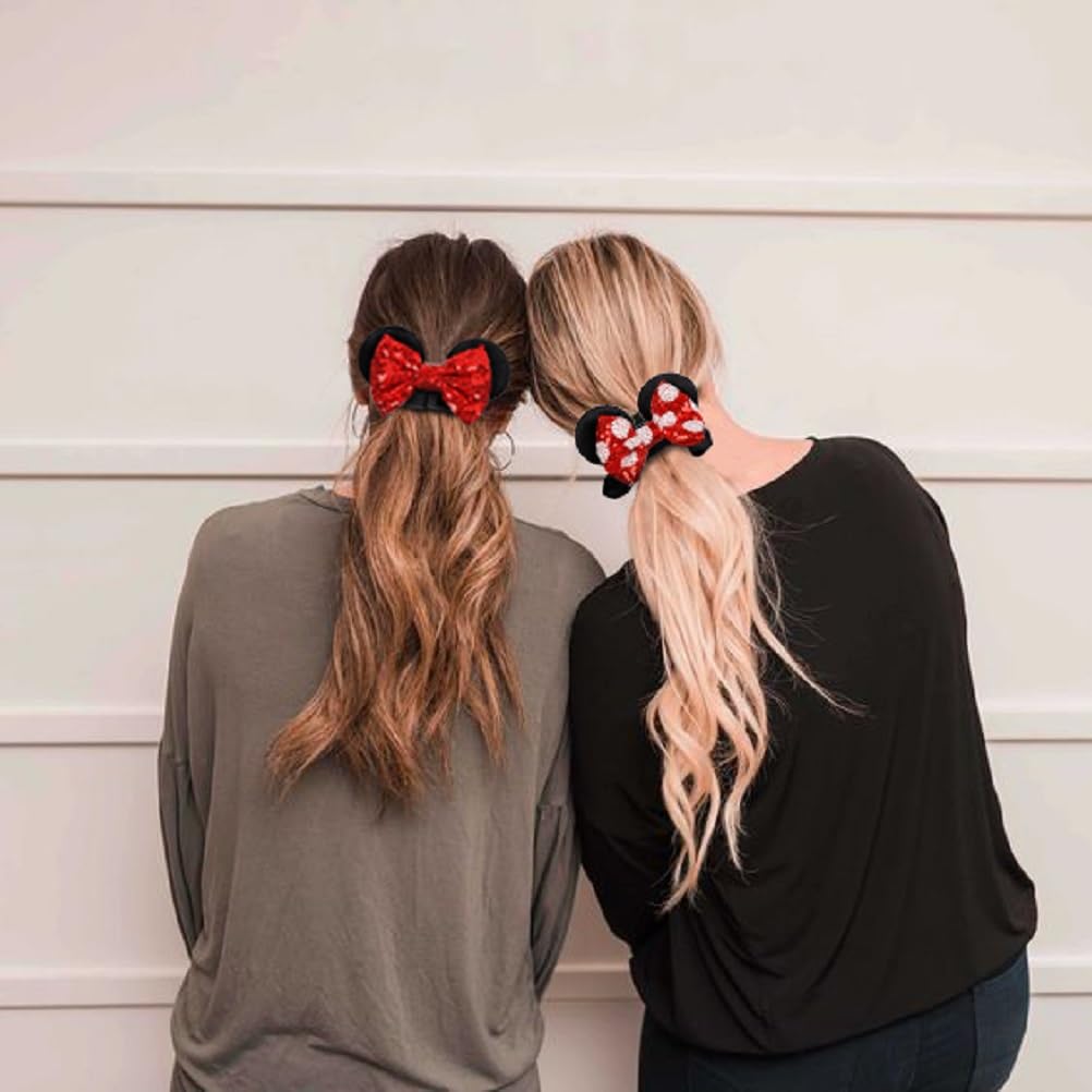 Lazos de pelo con lentejuelas para mujer, lazos de terciopelo con orejas de ratón para coleta, recuerdos de fiesta, disfraz de cosplay, accesorios lindos, rojo y negro
