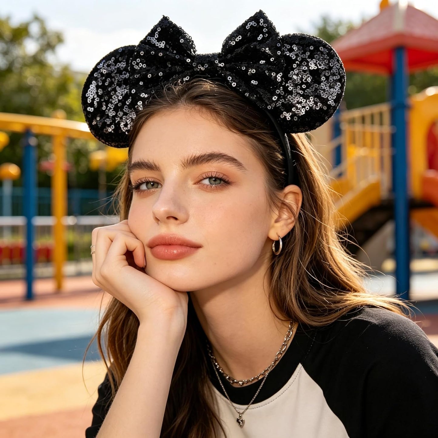 bianbaistar Orejas de ratón brillantes, diadema clásica de lentejuelas negras para adultos y otros usuarios encantadores, accesorio para fiestas de vacaciones o parque de atracciones