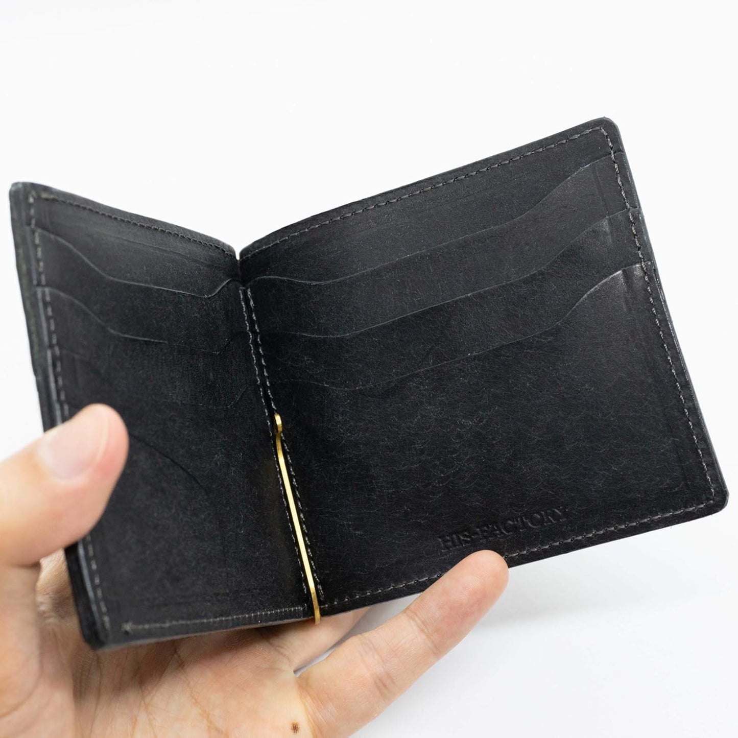 Hizu Factory Pueblo Genuine Leather Money Clip (with Coin Pocket) Made in Japan Artisan Handmade, Black