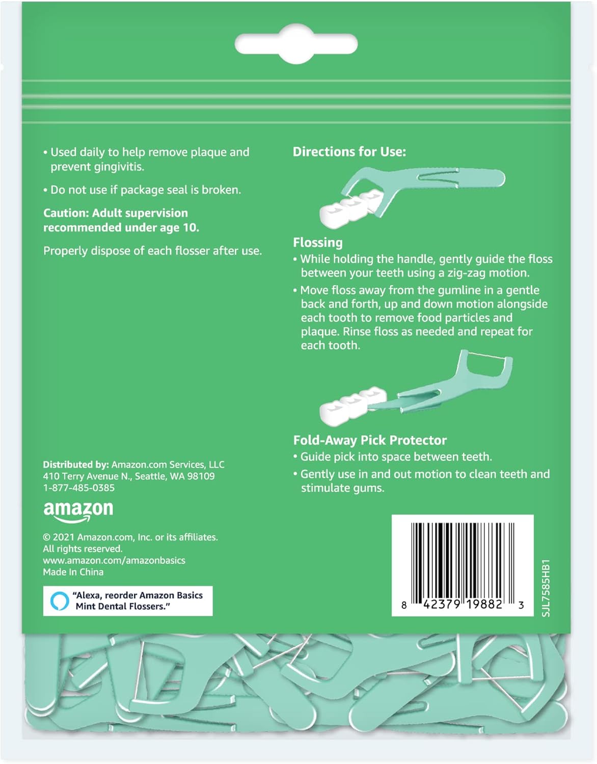 Basics Mint Dental Flossers, Shred Resistant, Slides Easily Between Teeth, with Fold-Away Pick, 90 Count, 1-Pack (Previously Solimo)