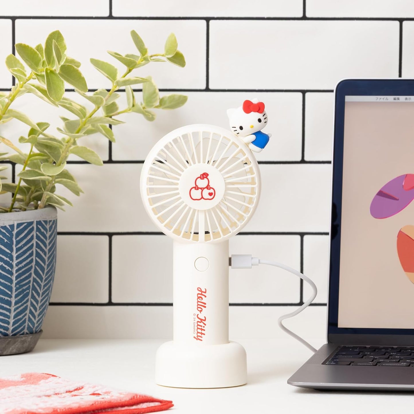 Sanrio 212091 2-Way Fan Hello Kitty, Hello Kitty, 7.1 x 3.9 x 1.6 inches (18 x 10 x 4 cm), Character