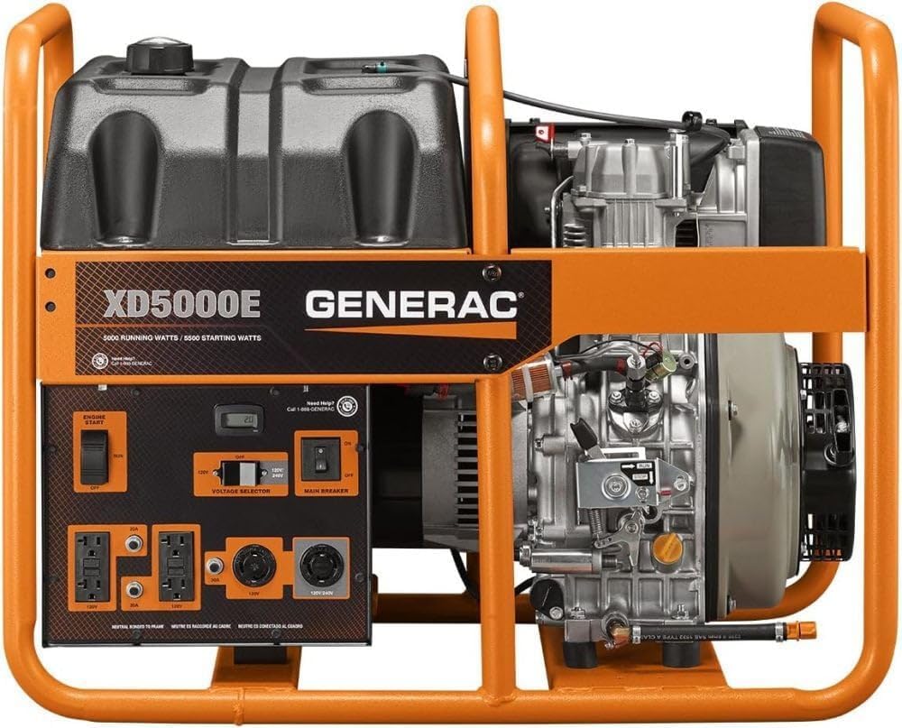 Generac 6864 XD5000E 5000 Watt Diesel Portable Generator - Perfect for Emergency Backup Power and Field - Reliable Power for Demanding Applications - CARB Compliant