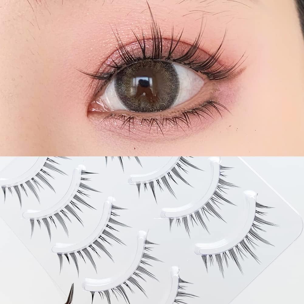 False Eyelashes, 4D False Eyelashes, Natural False Eyelashes, Ultra Lightweight, Soft, Handmade False Eyelashes Clustered Transparent Axis 5 Pairs H22T