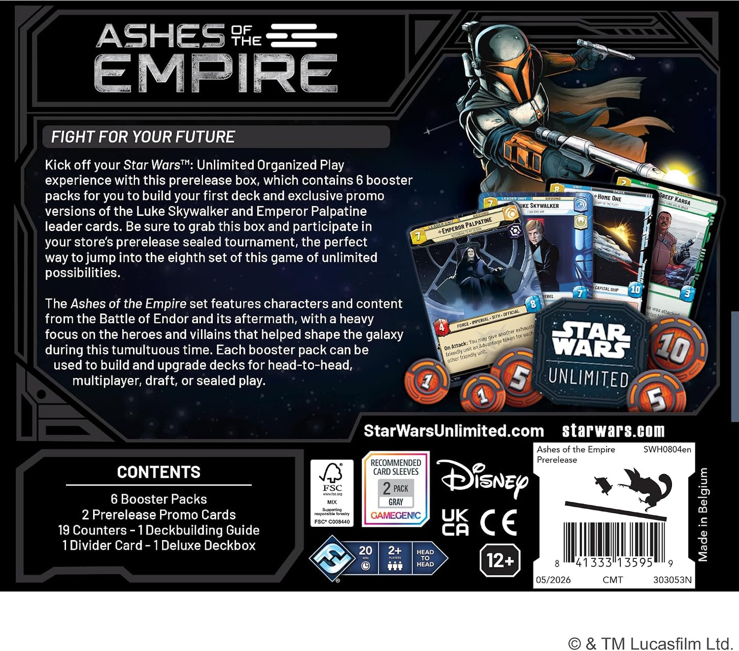 Star Wars: Caja de presentación ilimitada de Ashes of the Empire - 6 paquetes de refuerzo, tarjetas promocionales exclusivas, kit de torneo TCG Battle of Endor, caja de mazo de lujo, accesorios, a
