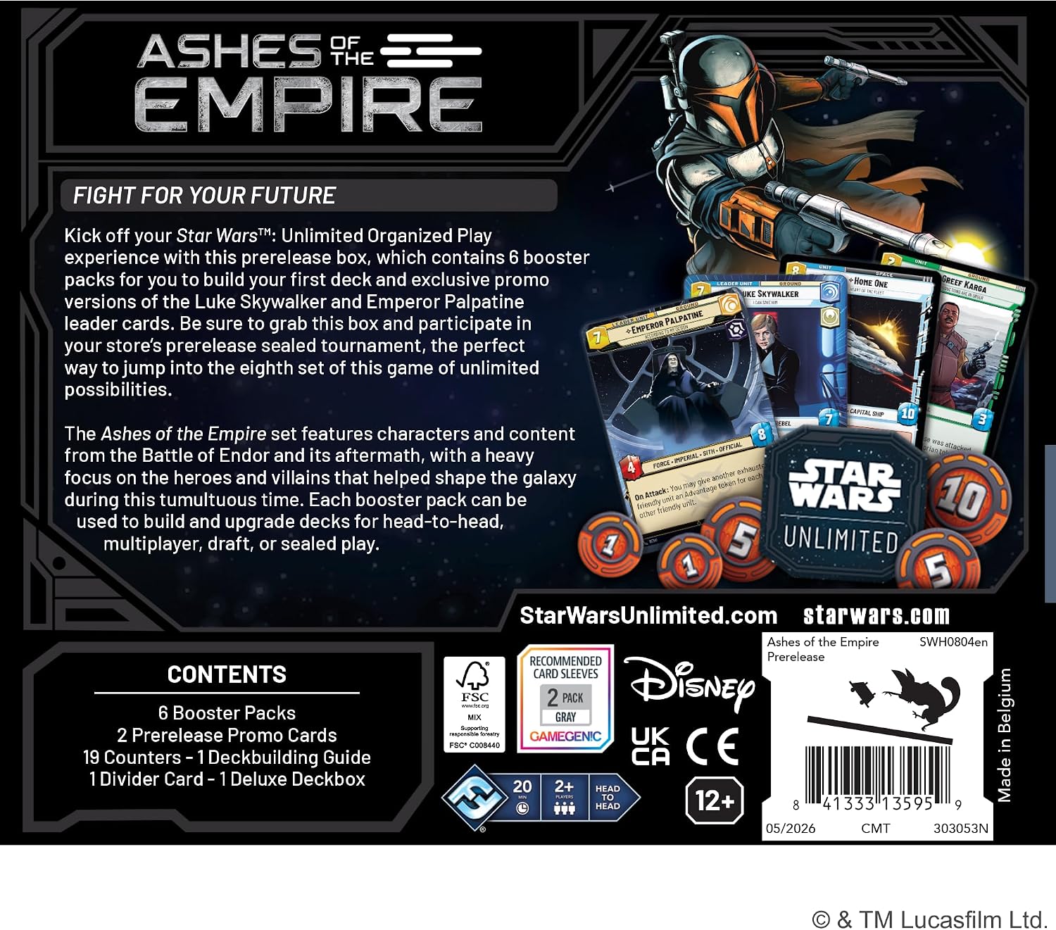 Star Wars: Caja de presentación ilimitada de Ashes of the Empire - 6 paquetes de refuerzo, tarjetas promocionales exclusivas, kit de torneo TCG Battle of Endor, caja de mazo de lujo, accesorios, a