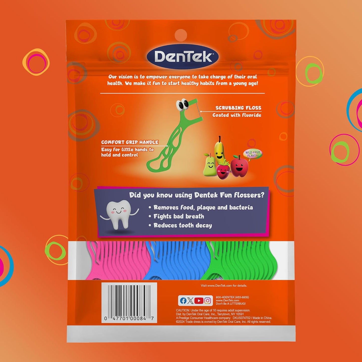 DenTek Fun Flossers - Palillos de hilo dental para niños con sabor a fruta silvestre, 90 unidades
