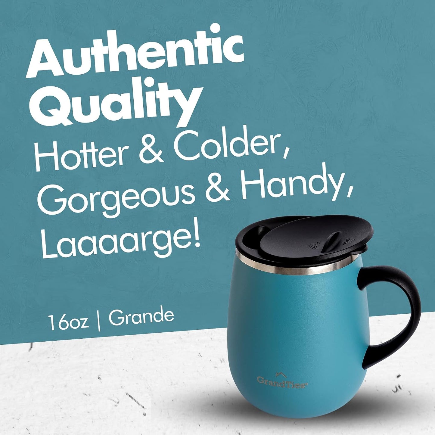 GRANDTIES 19 Colors Premium Vacuum Insulated Mug, 16.2 fl oz (460 ml), Mug with Easy Open Slide Lid, Stainless Steel, Double Wall Vacuum Insulation, Hot & Cold Protection, Popular in Office (Atlantis