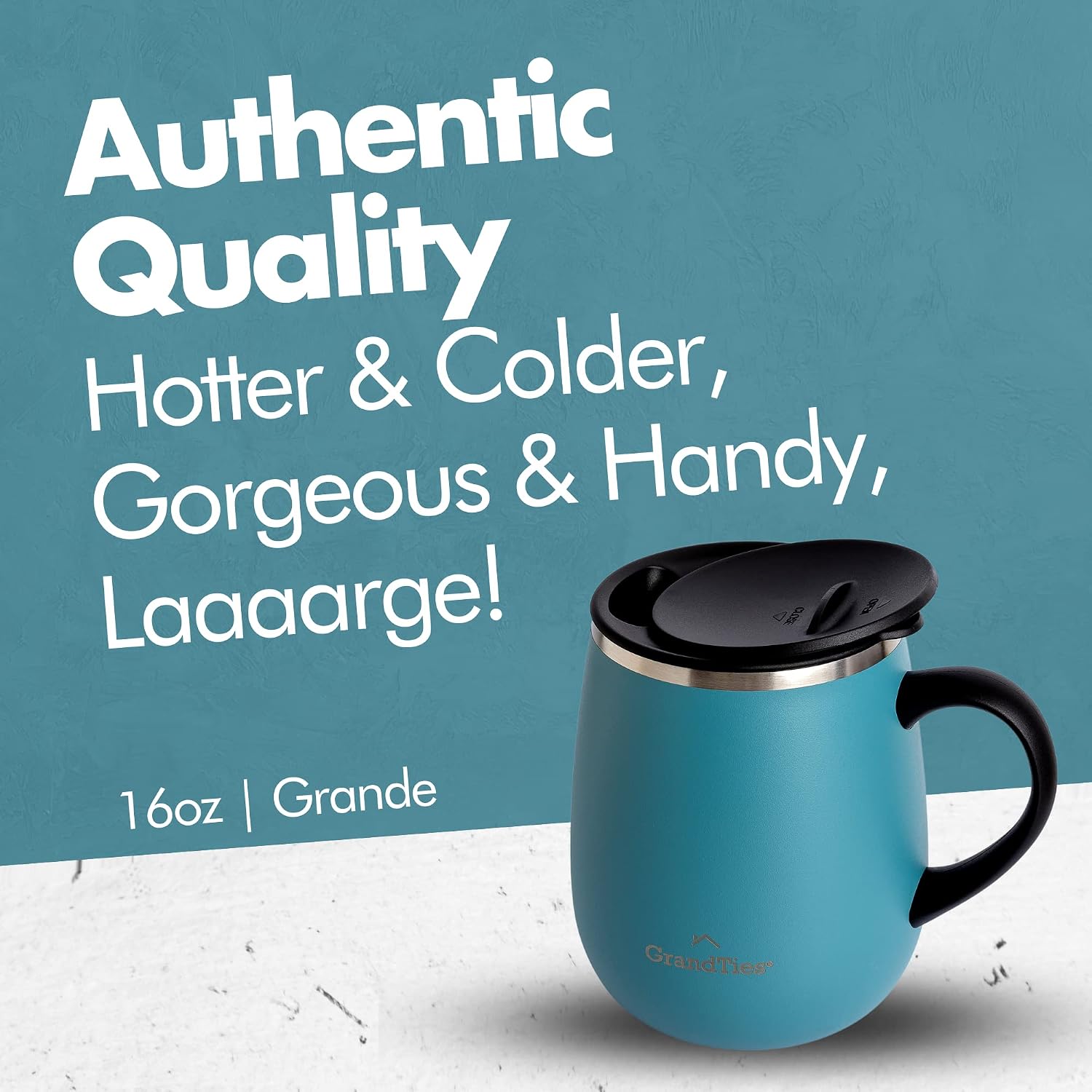 GRANDTIES 19 Colors Premium Vacuum Insulated Mug, 16.2 fl oz (460 ml), Mug with Easy Open Slide Lid, Stainless Steel, Double Wall Vacuum Insulation, Hot & Cold Protection, Popular in Office (Atlantis