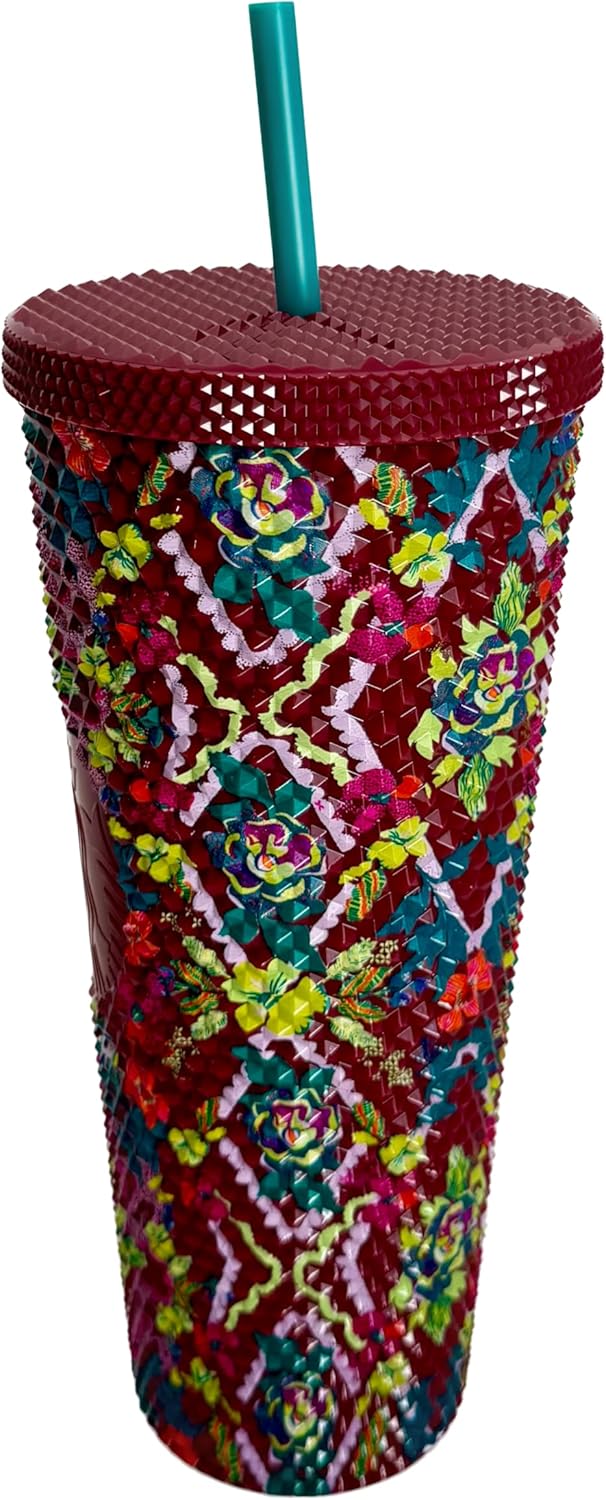 Starbucks Vaso frío con diseño floral de otoño de 2025 con popote reutilizable, edición limitada, vaso coleccionable para bebidas heladas