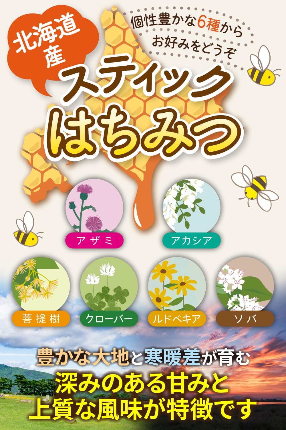 【Daichi no Takara】 Hokkaido-Produced Honey Sticks Raw Honey Delicious Throat Care Conveniently Small-Packed Individually Wrapped for Hygiene Anytime Anywhere (12 sticks × 2.5g, 3-Type Trial Set