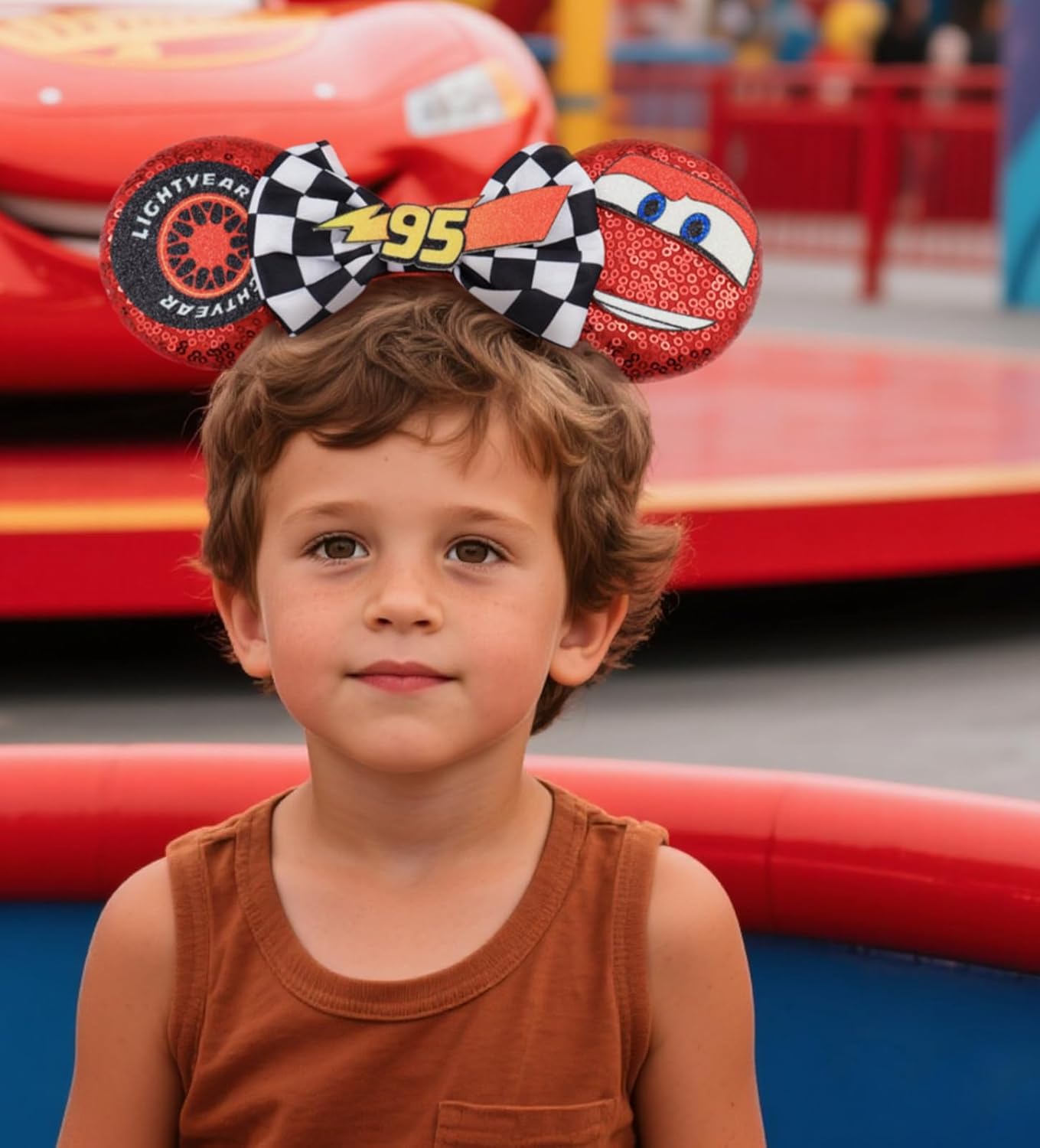 Diadema con orejas de ratón, diadema con orejas de auto de Lighting McQueen para fiesta de cumpleaños de niños - Diadema con orejas de auto