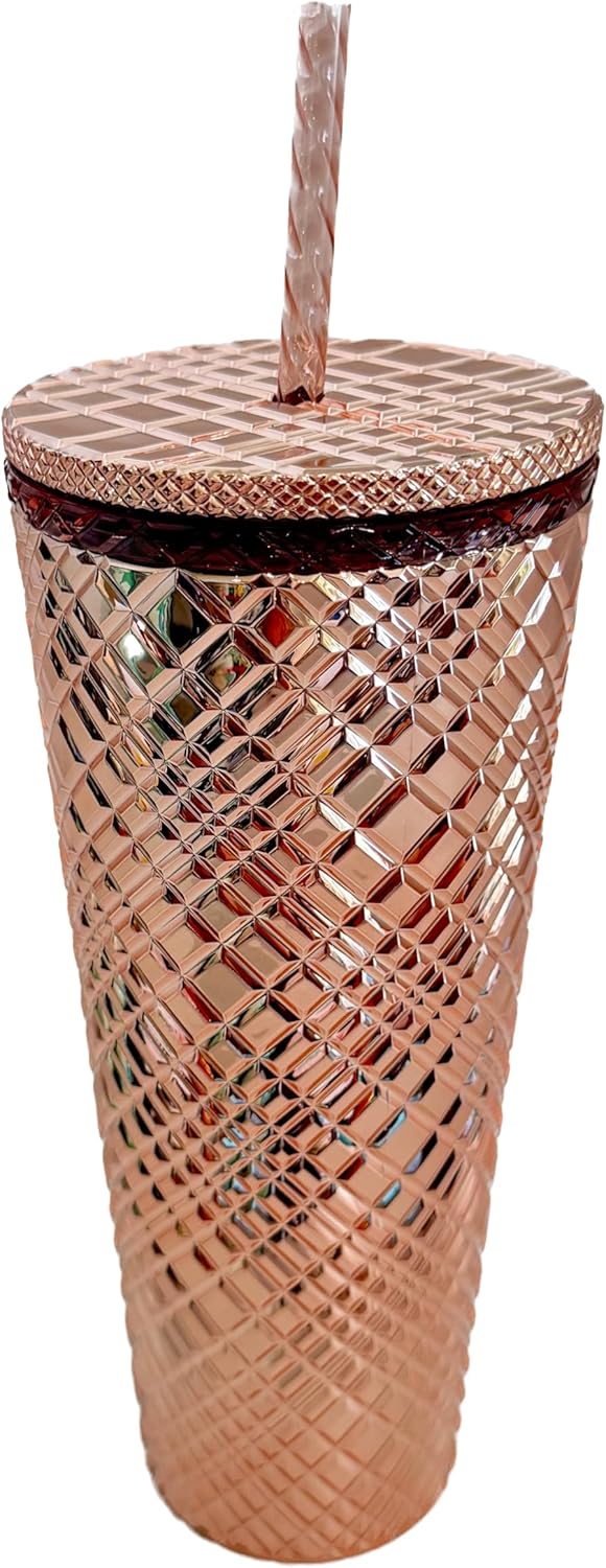 Starbucks Vaso frío de 24 onzas con joyas para vacaciones de invierno 2023, oro rosa