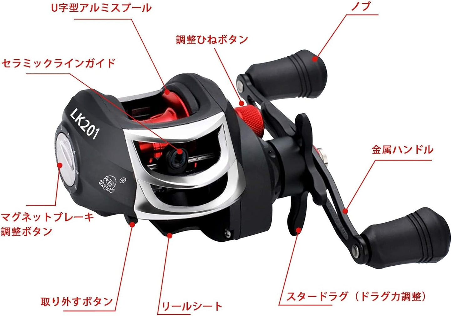 Bait Reel, Saltwater Fishing, Freshwater Fishing, Magnetic Brake, 7.2:1 Gear Ratio, 17+1BB, Maximum Drag Force, 17.6 lbs (8 kg), Bass Fishing, Fishing Reel, Lightweight, Left/Right Handle (Left