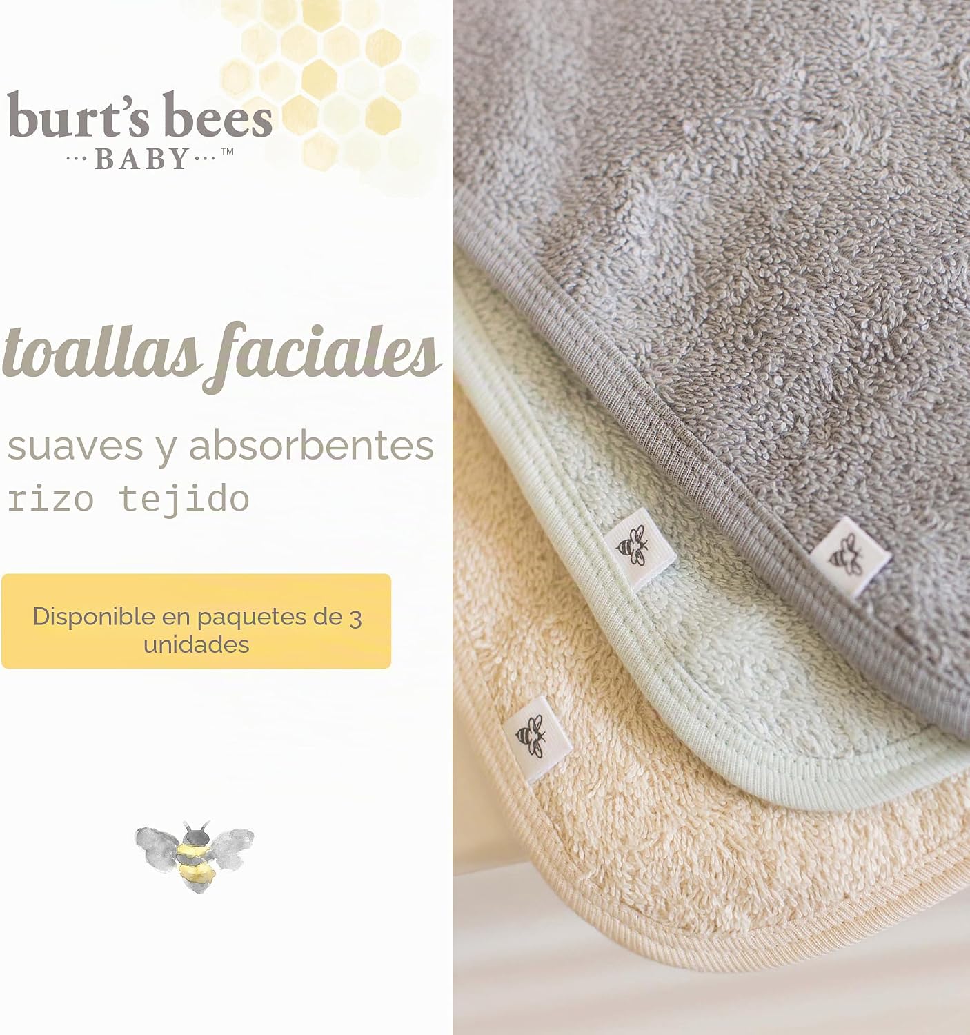Toallitas de baño para bebés Burt's Bees Baby, 100% algodón orgánico, tejido de rizo suave y súper absorbente y tela de rizo tejida | Los paños de baño suaves y suaves de rizo 100 % algodón orgánico son los esenciales perfectos para el baño