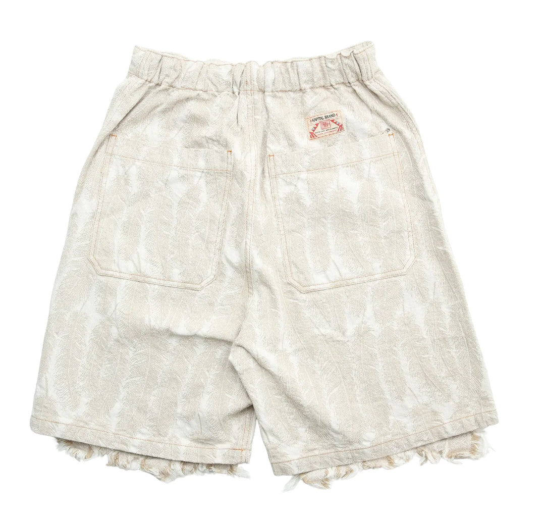 KAPITAL 12 OZ 'MAGPIE' DOUBLE KNEE CREAM DENIM SHORTS