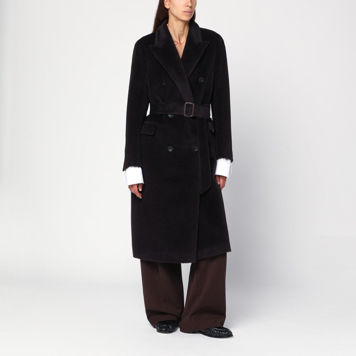 Tagliatore Tagliatore Brown Alpaca Blend Belted Coat - Image 2