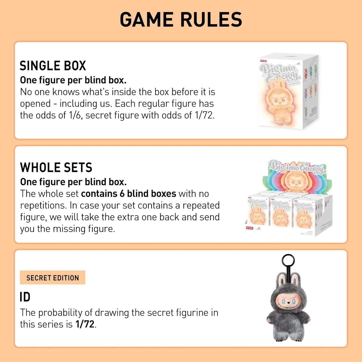 POP MART Monsters Big in Energy Series Vinyl Plush Pendant Blind Box Blind Box Random Design Action Figure Collectors Toy Home Decoration, Single Box