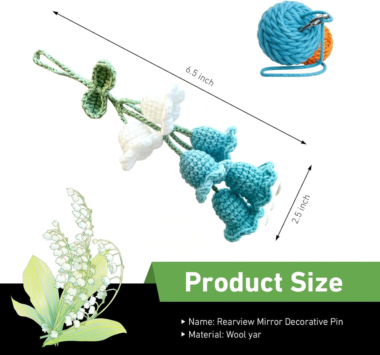Car Mirror Lily Flower Hanging Ornament, Handmade Knitted Sweet Flower Design Rear View Mirror Pendant, Gradient Auto Interior Rearview Decor, Universal for Most Cars, SUVs, Trucks (Blue)