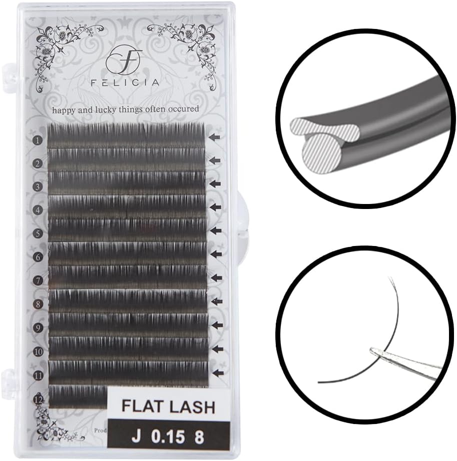 FELICIA Flat Lash, Matte Eyelash Extension, Ultra Soft, Single, Matsueku, Eyelash, J-Curl, 0.05 inch (0.15 mm) Thick 0.3 inch (8 mm)