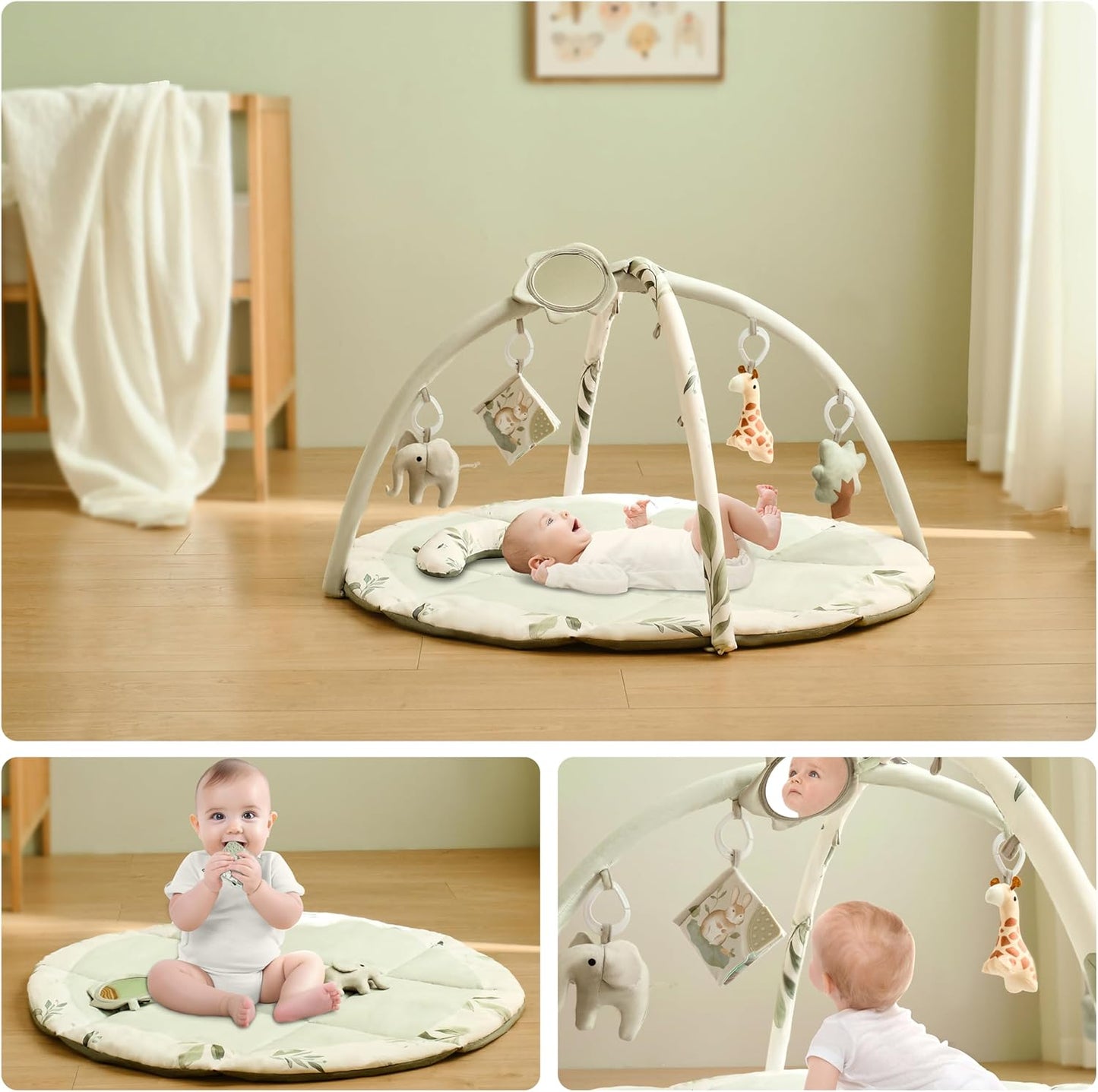 Fortella Baby Gym, Play Gym, Baby Gym, Newborn, Play Mat, Toy, Merry, 0, 5 Months, 1 Year Old, Educational Toy, Popular, Baby Shower, Present, Gym for Babies (Sage Green)