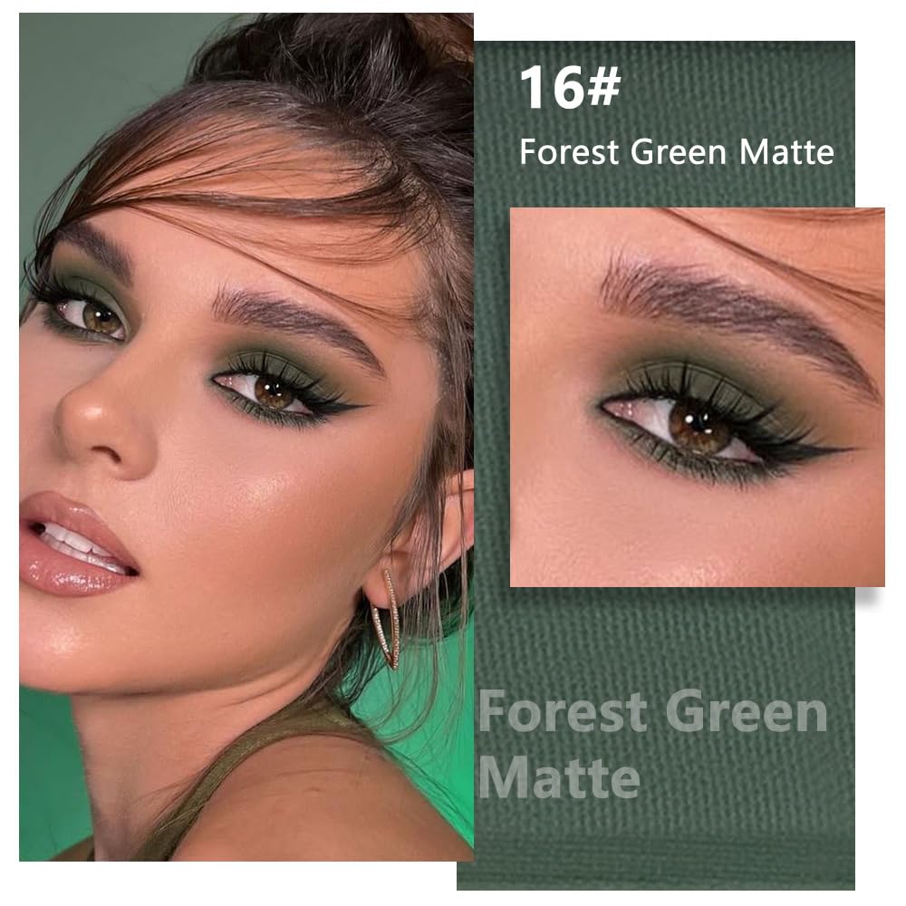 FeiCuiYun - Paleta de sombra de ojos mate monocromática, sombra de ojos verde bosque mate para mujeres mayores, mini sombra de ojos prensada pigmentada impermeable, vegana, con talco, libre de