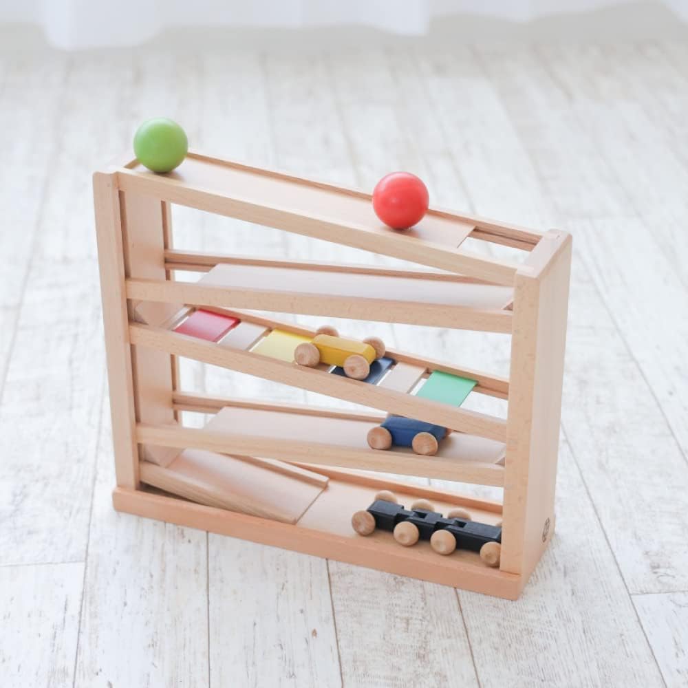 木製おもちゃのだいわ 吊橋ミニコースター（ビビットカラー） スロープ おもちゃ プレゼント スロープトイ 木のおもちゃ 男の子 女の子 動くおもちゃ 車 走る車 コースター 木製 木製おもちゃ ギフト用 クリスマス 誕生日