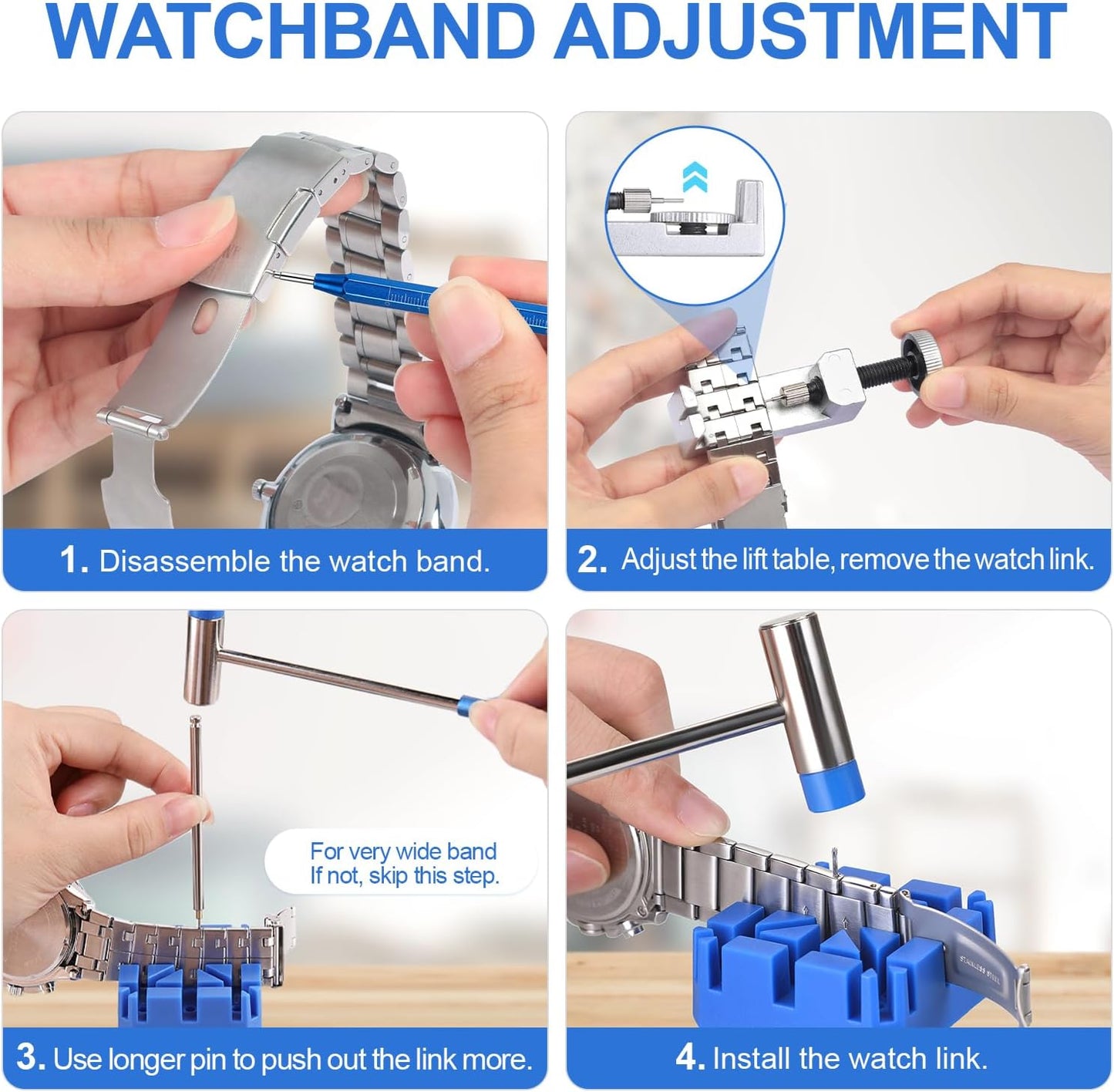 JOREST Watch Band Adjustment Tool Set, Watch Band Replacement Tool, Spring Bar Remover, Watch, Watch Pin, Pin Removal Tool, Instruction Manual (English Version)