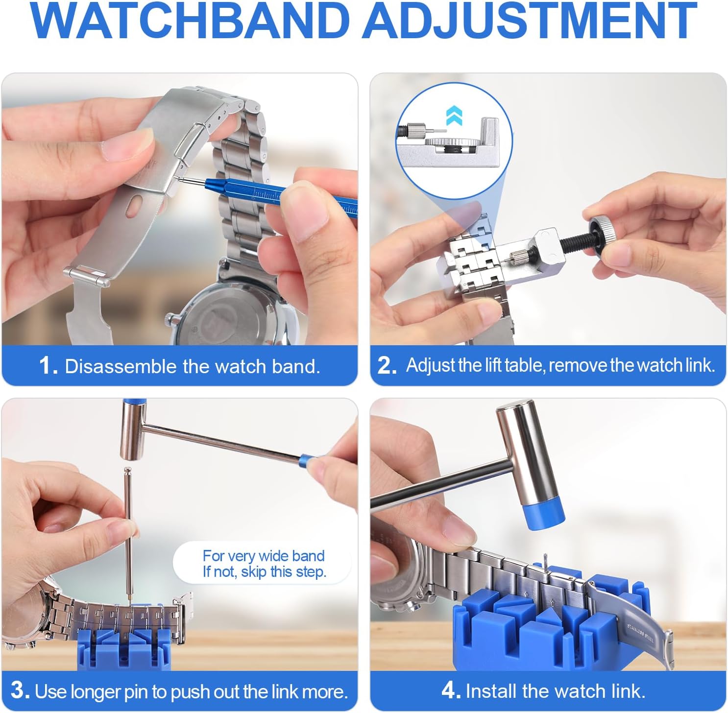 JOREST Watch Band Adjustment Tool Set, Watch Band Replacement Tool, Spring Bar Remover, Watch, Watch Pin, Pin Removal Tool, Instruction Manual (English Version)