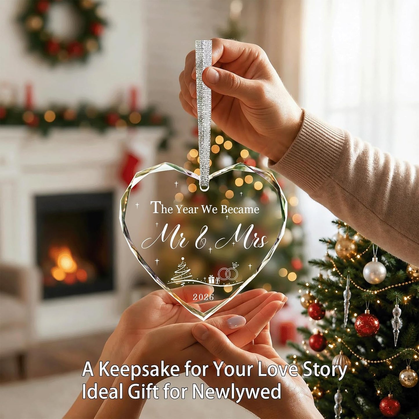 Regalos de boda para parejas, cristal de cristal 2026, adorno de primera Navidad para casados, ideas de regalos de boda para recién casados, regalos de despedida de soltera para novia-05