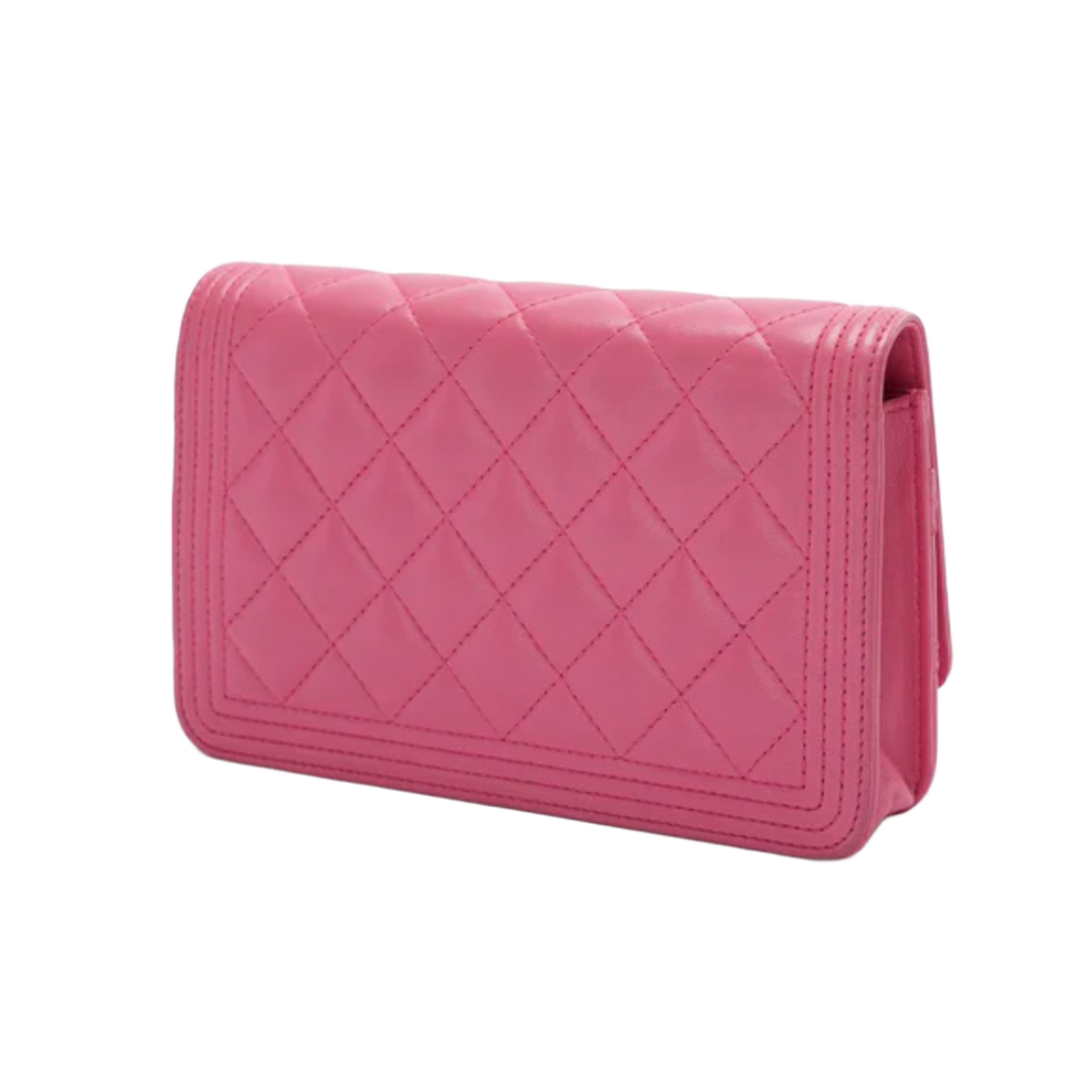 CHANEL 'BOY WALLET ON CHAIN' QUILTED LAMBSKIN LIGHT PINK