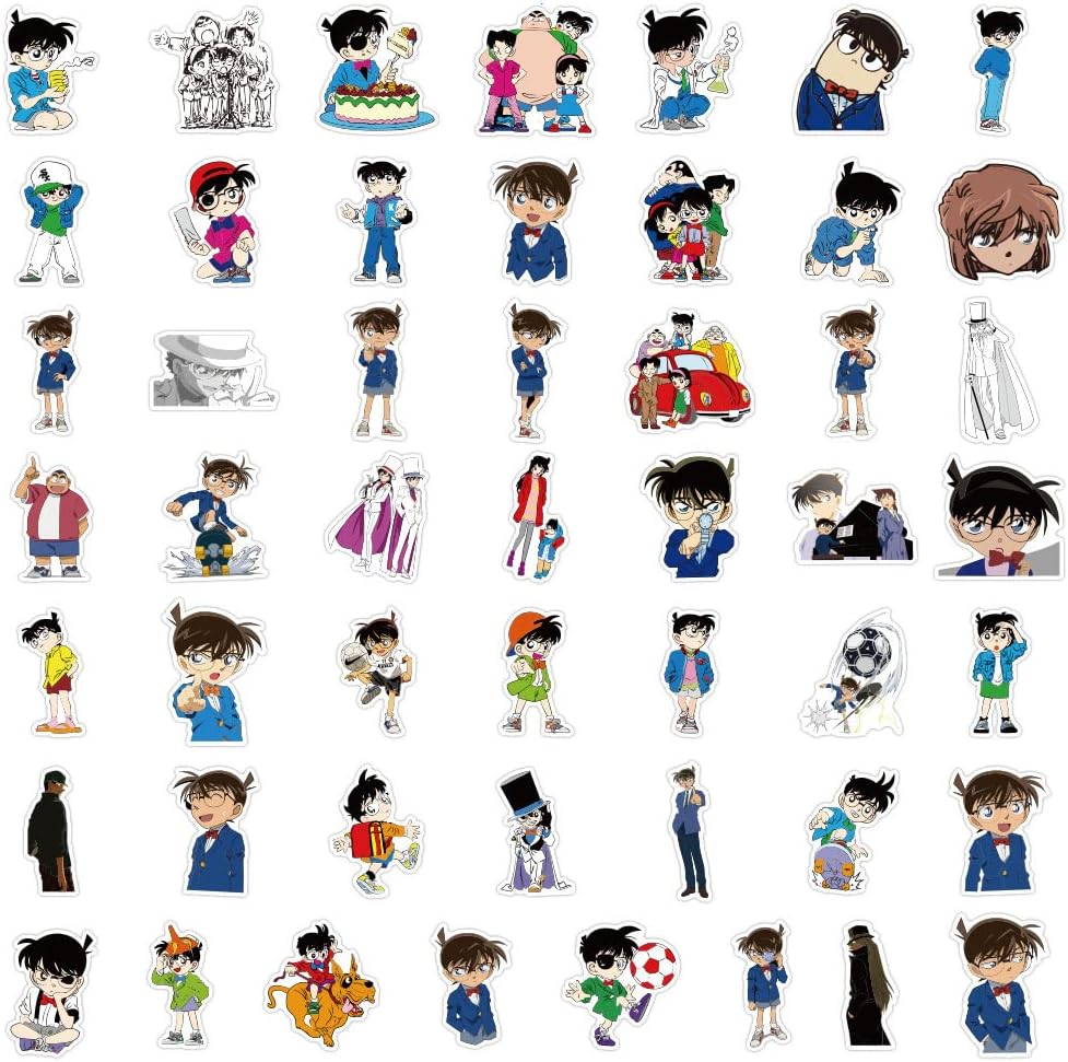 KRGNPLE Waterproof Seal, Anime, Conan, Decorative, Suitcase, Car, Motorcycle, Helmet, Skateboard, Guitar (Design: Conan, Total of 50 Pieces)