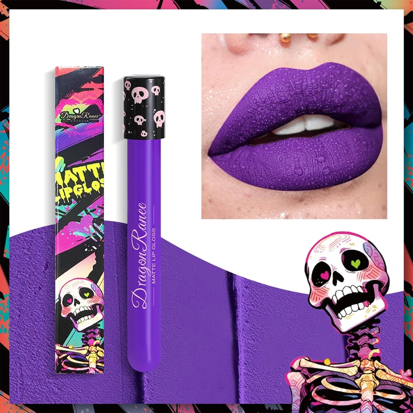 Purple Matte Lip Gloss Purple Lipstick - Long Lasting Waterproof High Color Non-Sticky Velvet Finish, Perfect for Halloween & Dark Glam Makeup