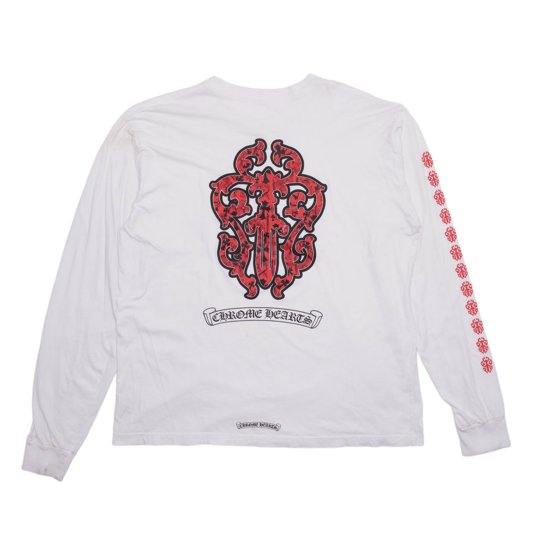 CHROME HEARTS 'RED FLORAL DAGGER' WHITE LONGSLEEVE