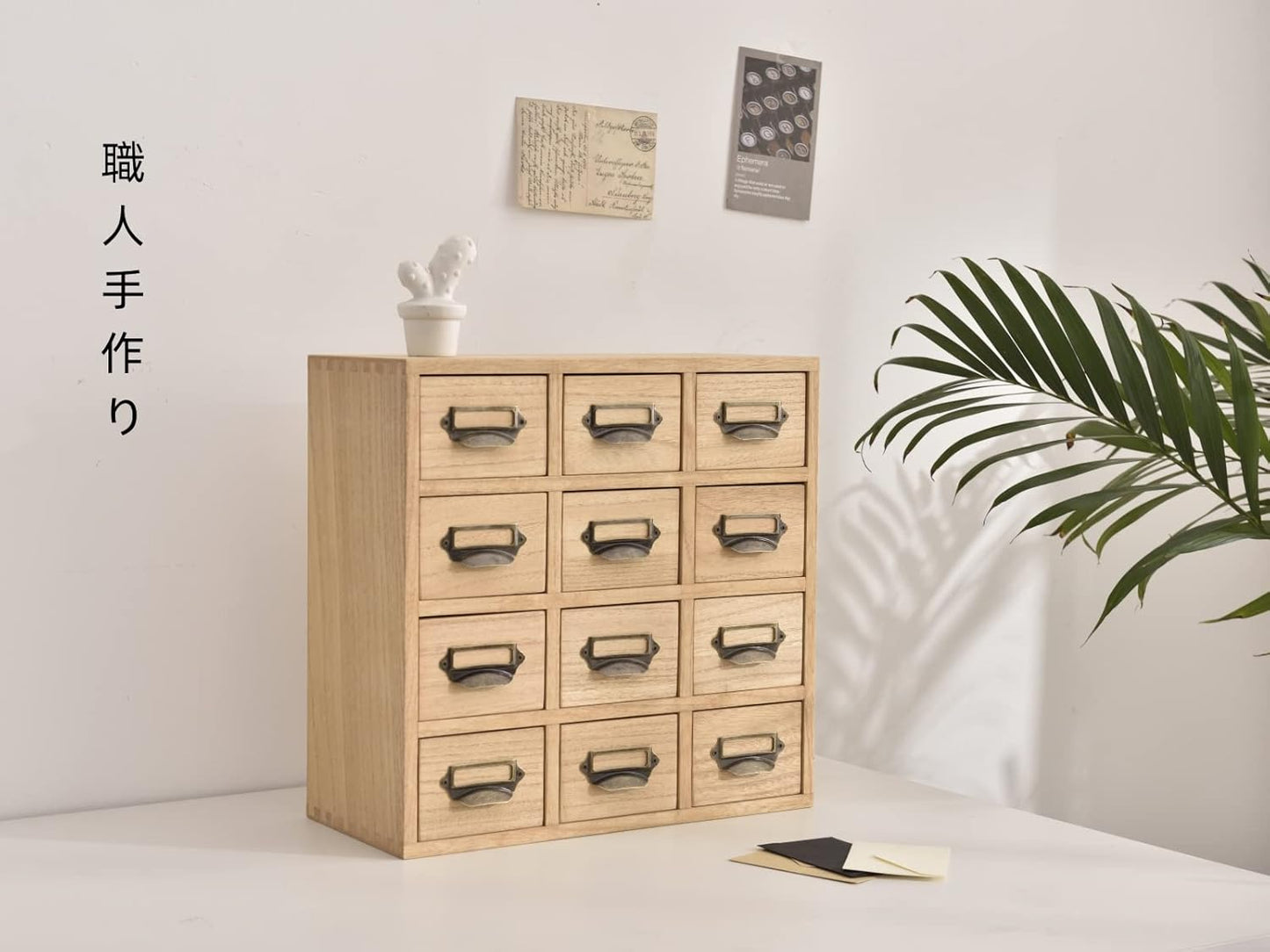 KIRIGEN TQ-12CG-NA Wooden Drawer-Style Chest, Drawer, Tabletop Chest, 4 Tiers, 12 Cups, Ant Structure, Natural