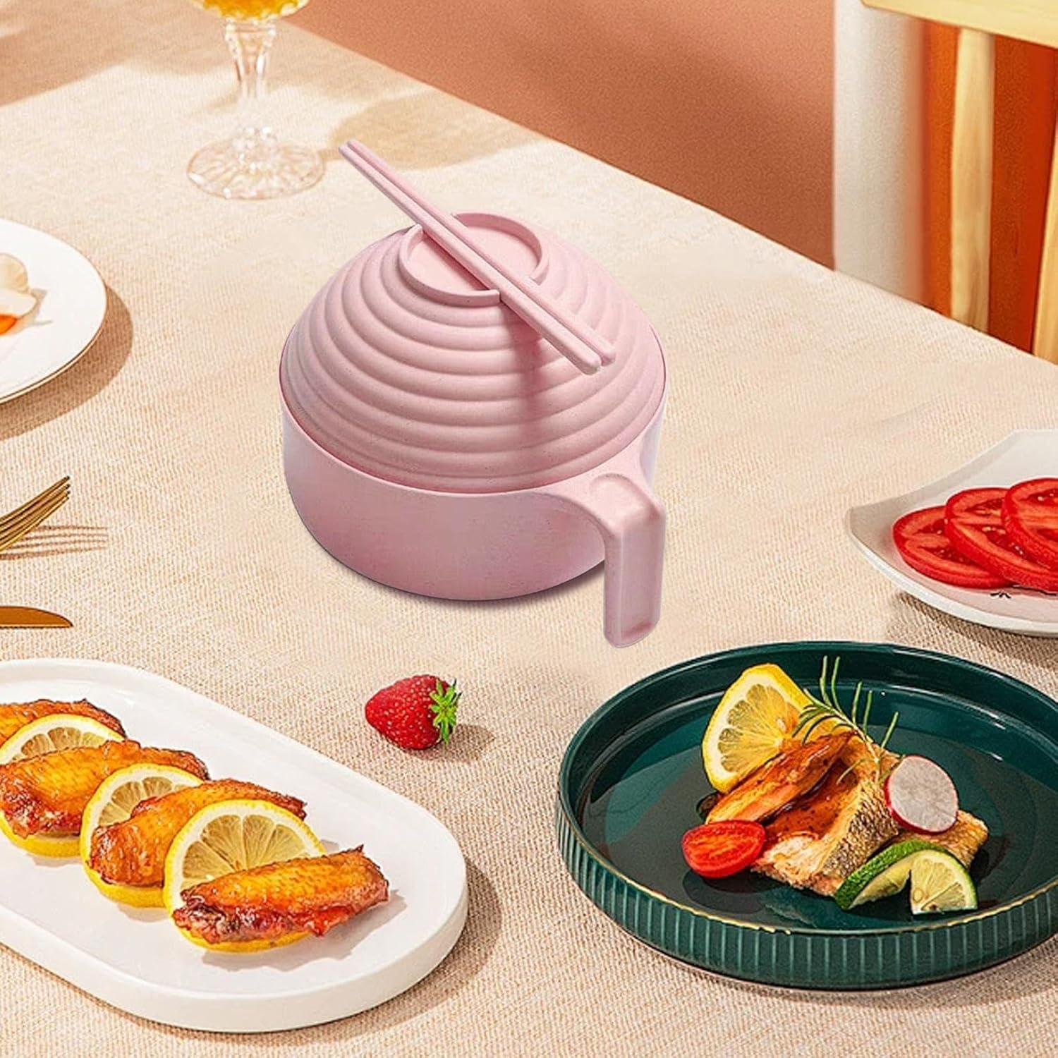 scyca Instant Noodle Bowl Set, Ramen Bowl Set, Ramen Bowl Set Microwave Instant Ramen Ramen Bowl, Ramen Noodle Microwave Bowl Set with Chopsticks Spoon for Ramen, Pho, Udon, Soba, Noodles