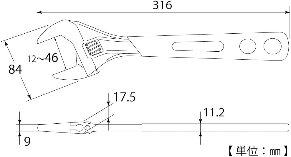 TOP HY-42G Eco Wide Adjustable Wrench, With Vinyl Grip, Opening 0.5 - 1.8 inches (12 - 46 mm)