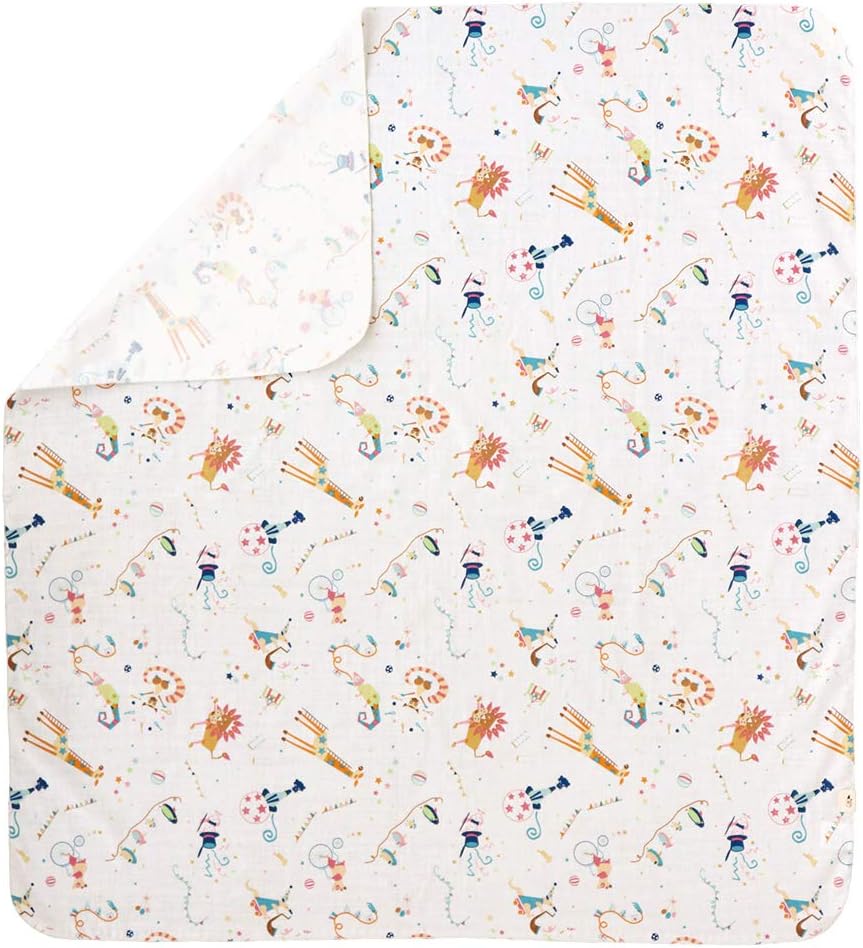 HashkuDe Double Gauze Swaddle Blanket, 39.4 x 43.3 inches (100 x 110 cm), Made in Japan (Circus: Animal Pattern)