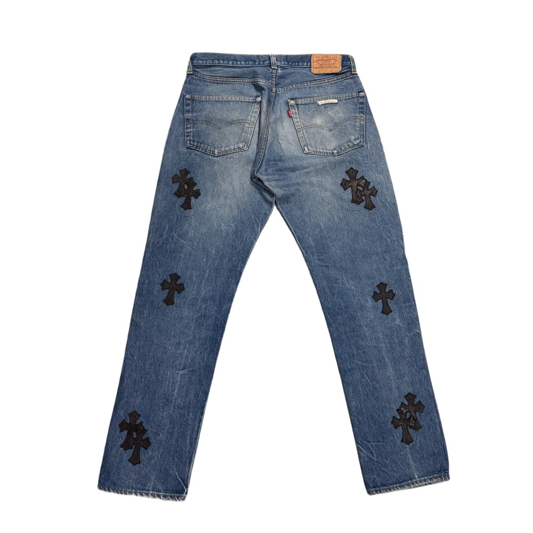 CHROME HEARTS '20 BLACK PATCH' LIGHT INDIGO WASH JEANS