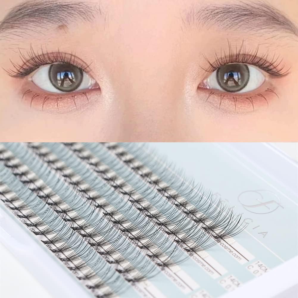 FELICIA Partial False Eyelashes, Natural, Matsueku Self Bundle, False Eyelashes Part, DIY Eyelashes, 10 Bundles (0.1mm, C-Curl, 14mm)