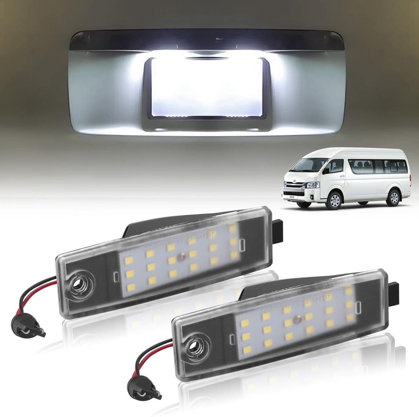 Toyota High Ace 200 Series LED License Lamp, Set of 2, License Plate Light, LED Specifications, Vehicle Specific, Custom Parts, High Brightness, Explosive Light, Easy Installation, Waterproof Coupler