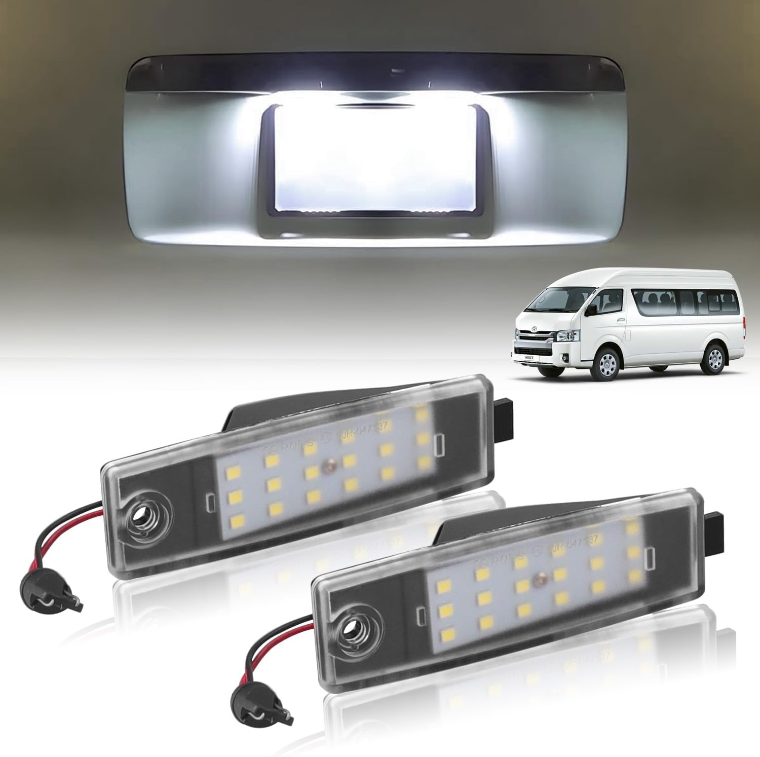 Toyota High Ace 200 Series LED License Lamp, Set of 2, License Plate Light, LED Specifications, Vehicle Specific, Custom Parts, High Brightness, Explosive Light, Easy Installation, Waterproof Coupler