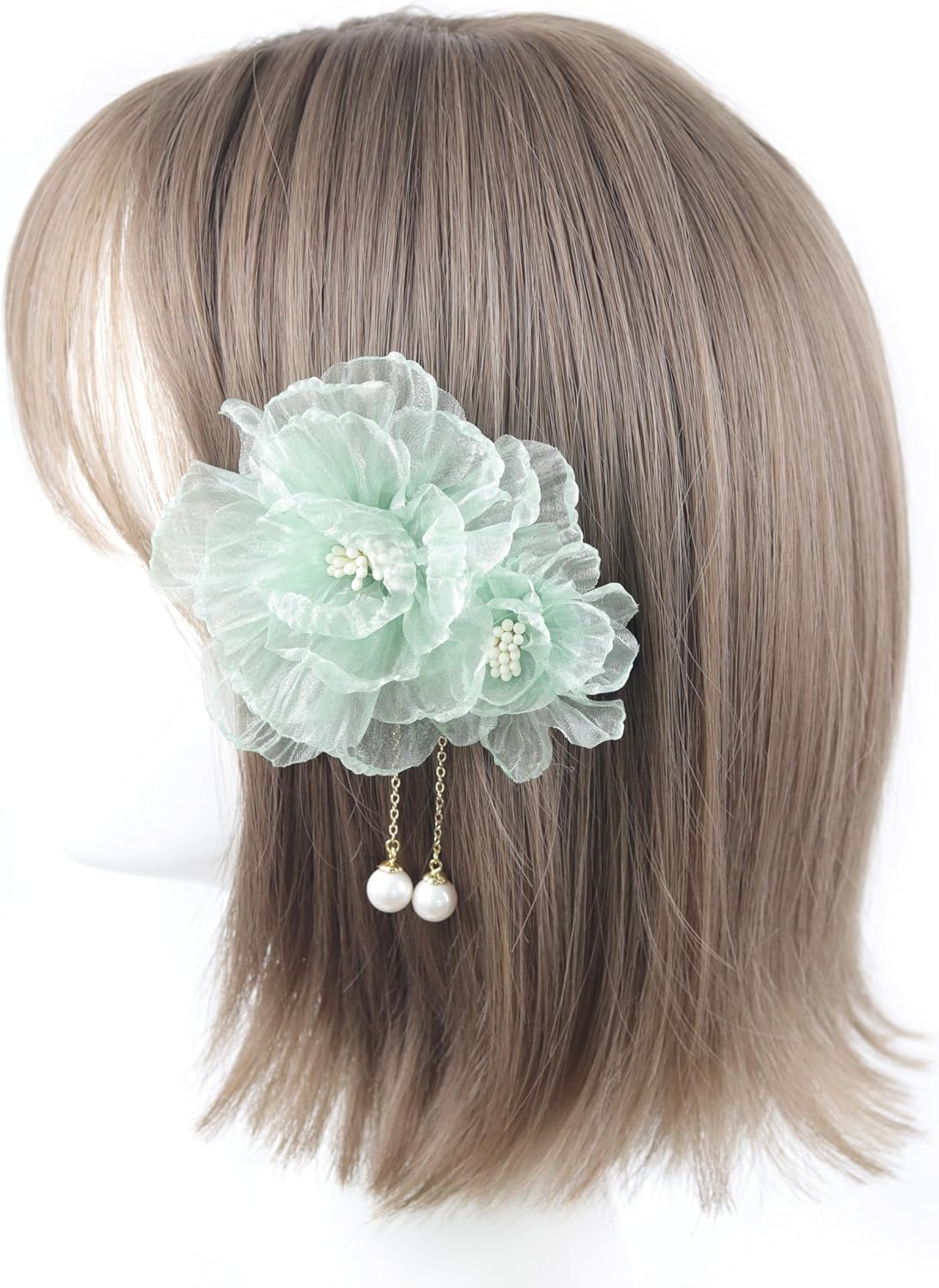 [NANA Handmade] Hair Ornament, Clip, Swaying Pearl Beads, Yukata, Kimono, Fireworks Display, Simple, Flower, Short, Hakama, Coming-of-Age Ceremony, Graduation Ceremony, Front Photography, Bride