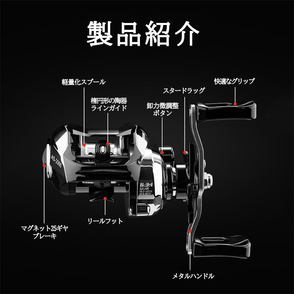 Bait Reel, Casting Reel, Lightweight, For Long Throws, Strong Magnetic Brake, Maximum Drag Force, 17.6 lbs (8 kg), Gear Ratio, 6.3:1, For Lakes, Rivers, Saltwater Fishing, Freshwater Fishing Reel