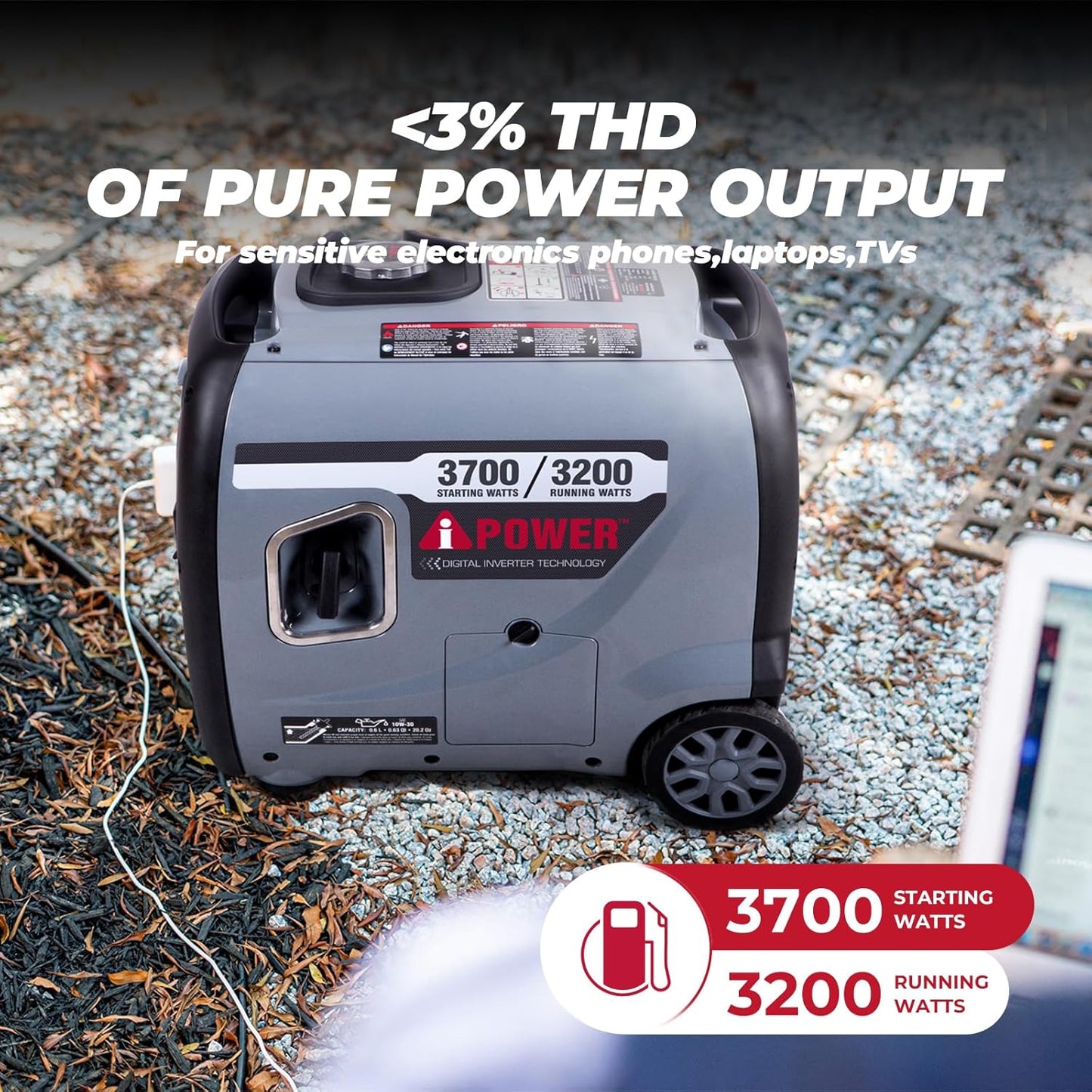 A-iPower Portable Inverter Generator 3700W RV Compatible, EPA Compliant Portable with Telescopic Handle, Home Backup, Tailgate & Camping (AP3700i)