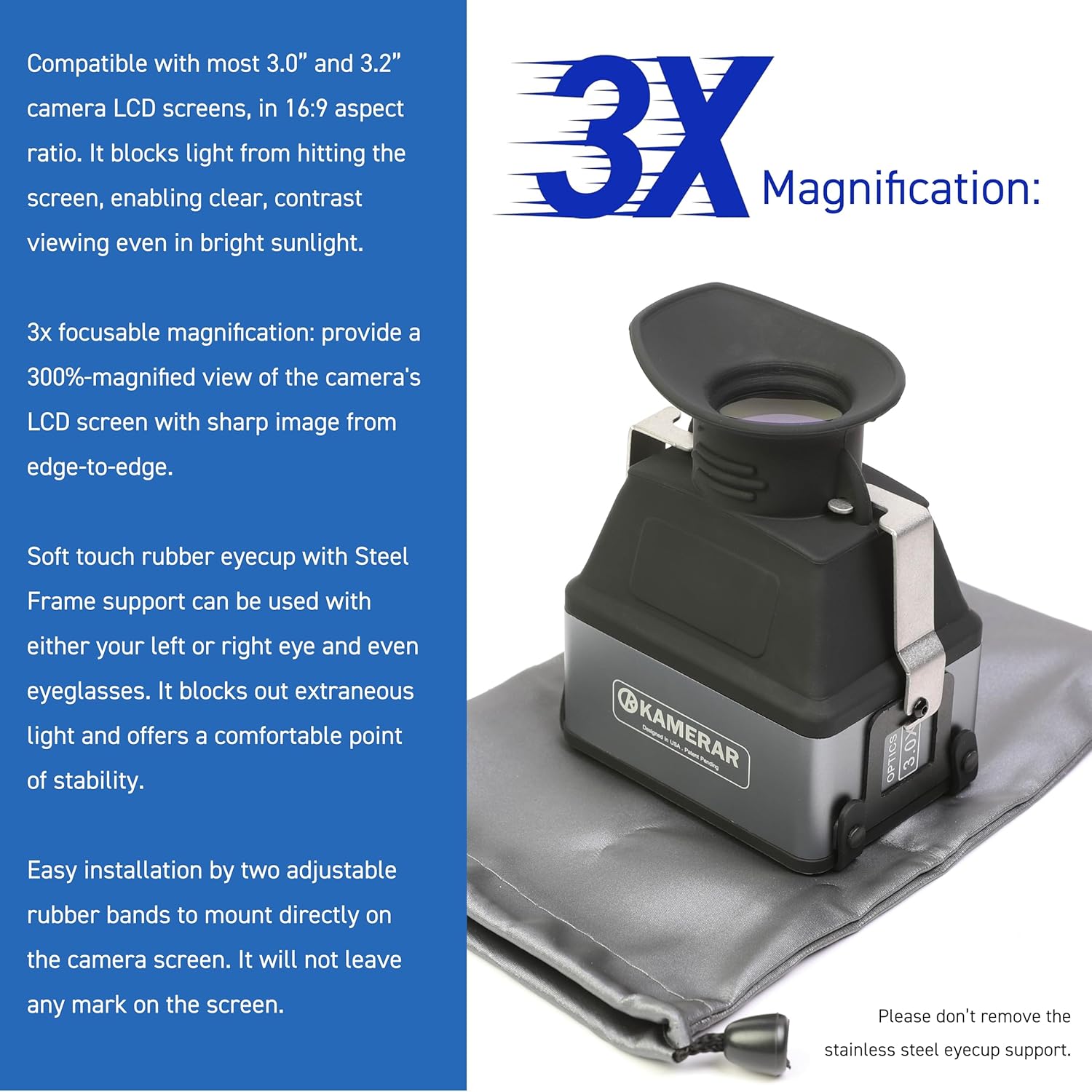 Kamerar CVF-2 LCD Viewfinder 3X Magnifier for 3" and 3.2" LCD Screens for Canon, Nikon, Pentax, Sony DSLR