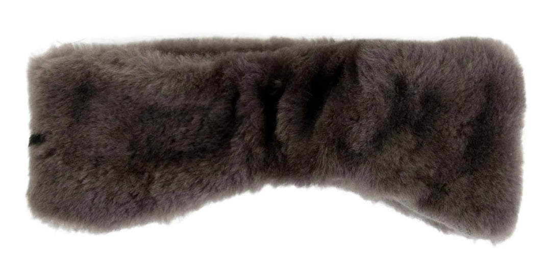 CHANEL GREY SHEARLING 'CHANEL' SOFT HEADBAND/EAR COVER