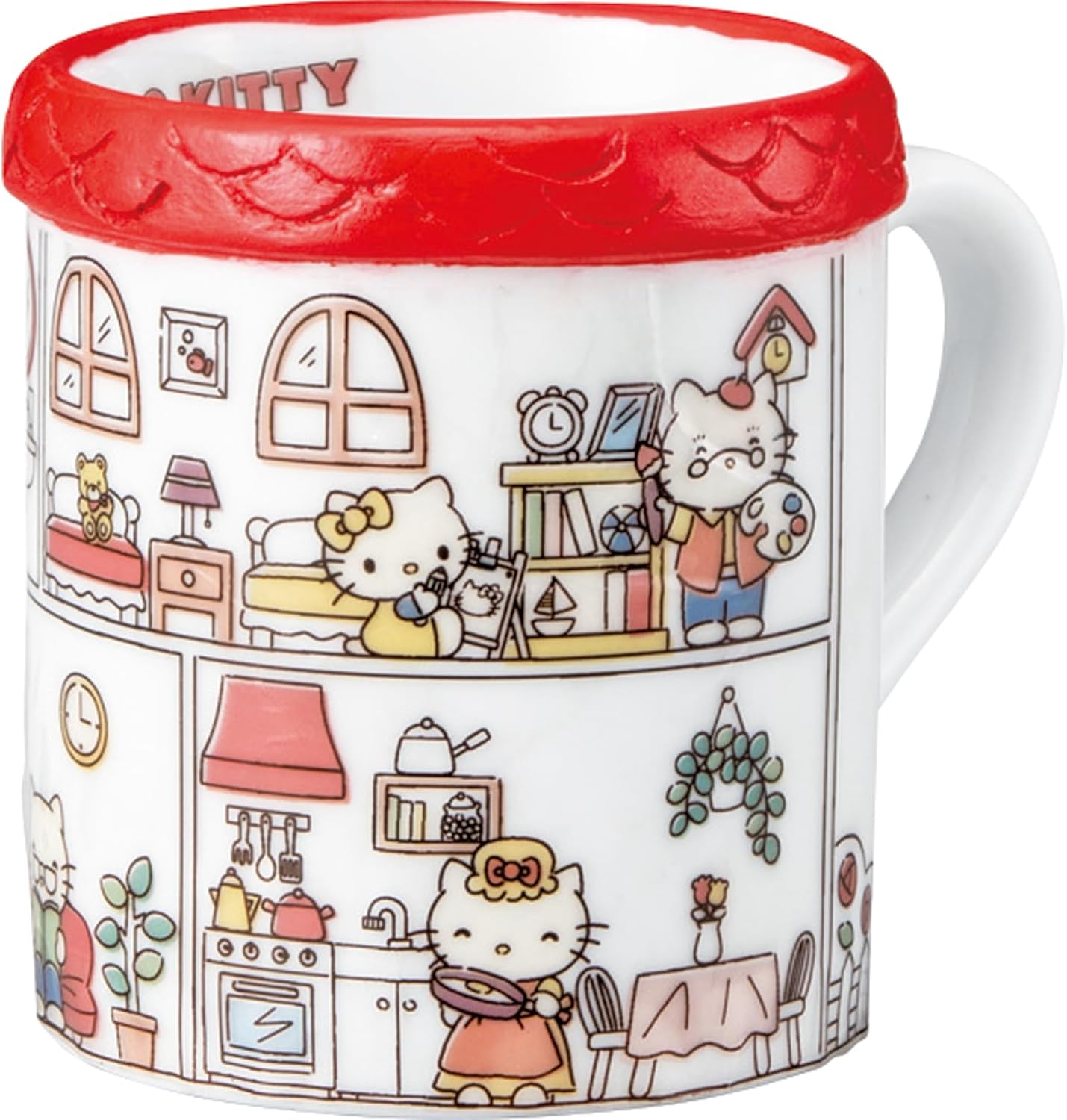 Sanrio SAN4568 KITTY at home Hello Kitty Mug, Approx. 4.7 x 3.5 inches (12 x 9 cm), Characters Tableware, Kitty, Miscellaneous Goods, Birthday Gift, White