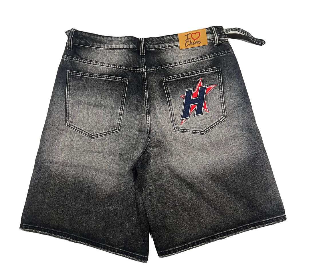 HAPPY MEMORIES DON'T DIE HMDD 'WASHED BLACK' CRYSTAL JORTS