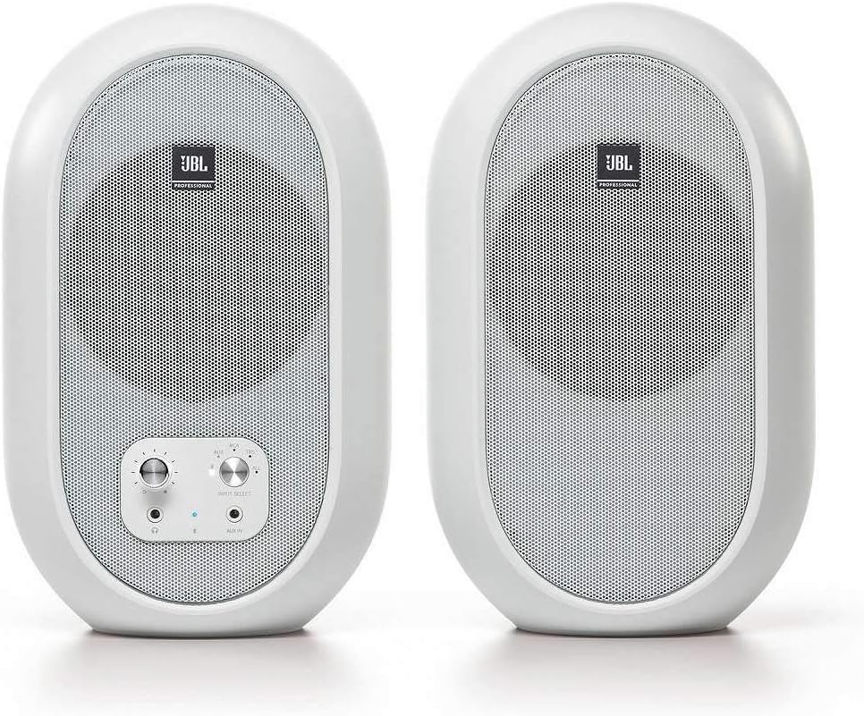 JBL Professional 104-BTW-Y3 Powered 2-Way Full Range Studio Monitor Speaker, 3 Year Warranty Model, Built-in Amplifier, 30W+30W High Output, Bluetooth 5.0 Compatible (White)