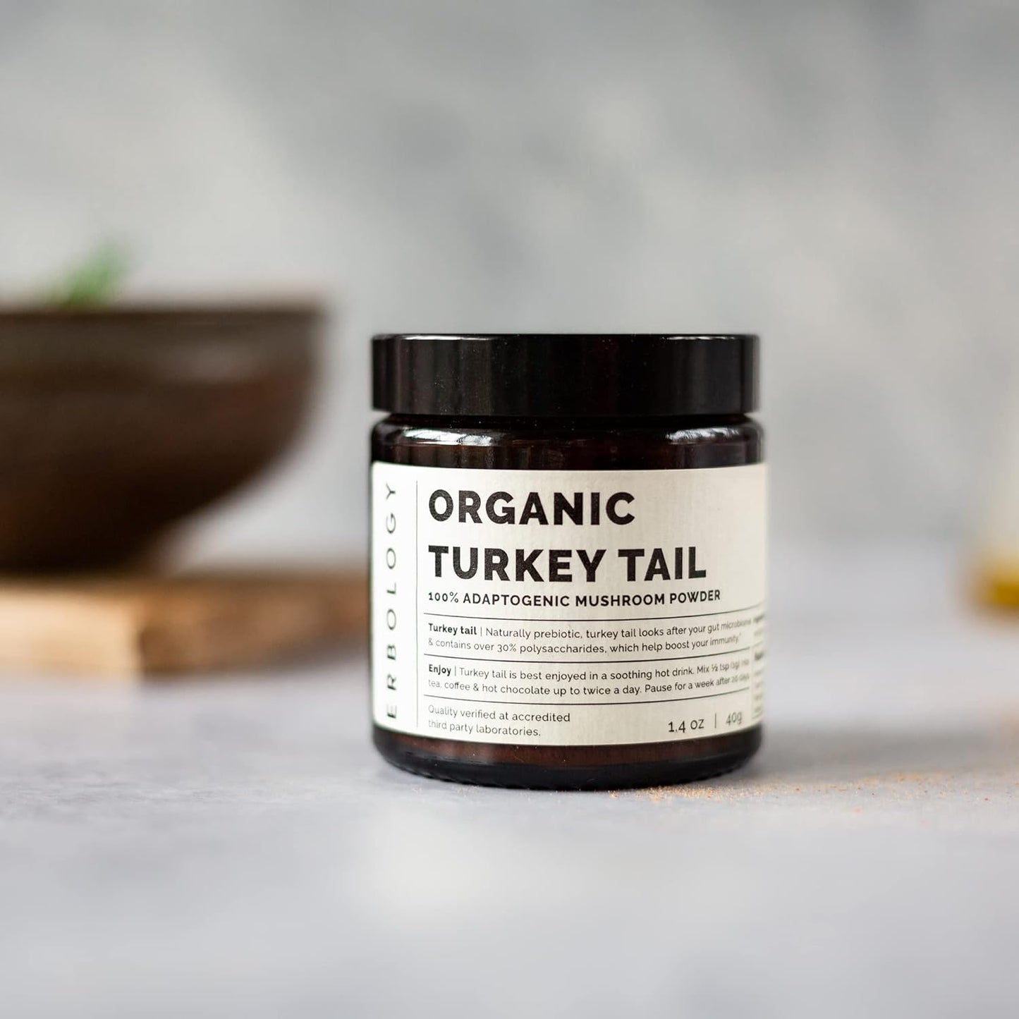 Erbology Organic Kawaretake Powder 40g - 100% Apatogen, Mushroom - Additive Free - Made in Europe